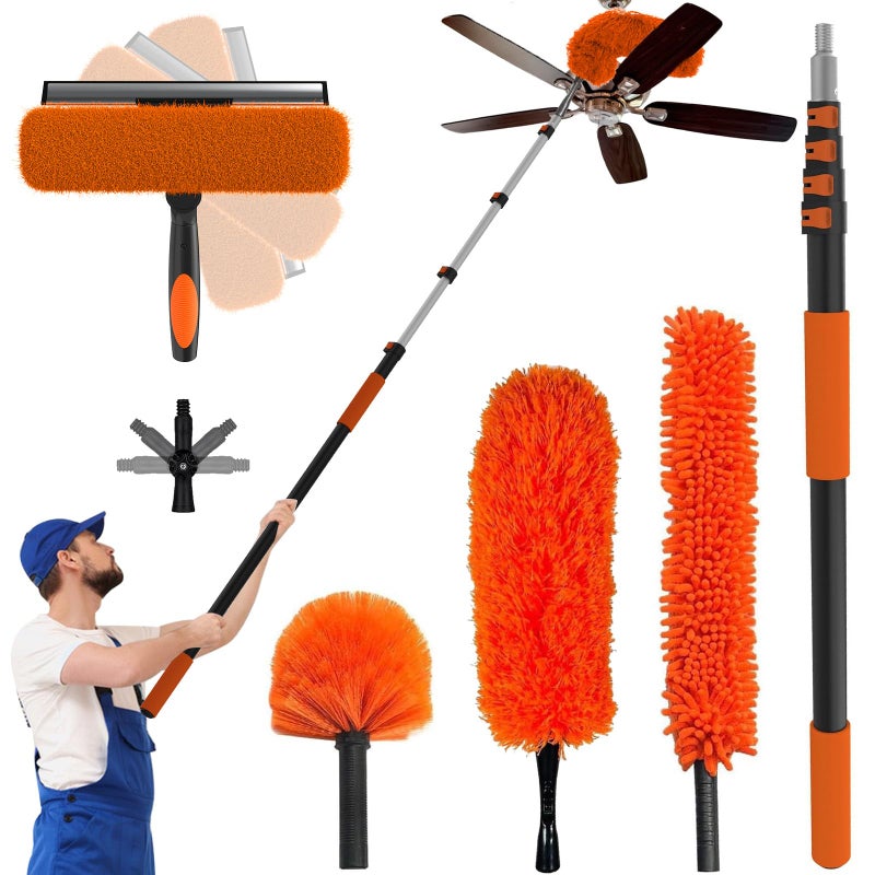 Buyplus 26FT Reach Dusting Kit, Long Duster with 5-20FT Extension Pole for High Ceilings, Cobweb Duster, Microfiber Duster, Window Squeegee, Extendable Duster Cleaning Kit - Image 1