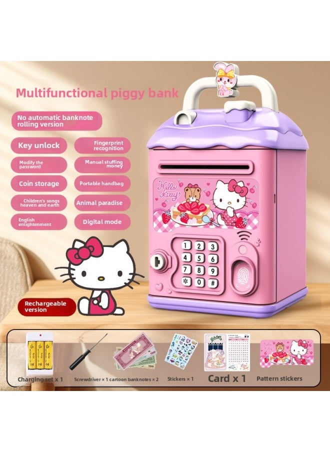 Can't Get In And Out Of The Year Piggy Bank Only Boys Password Box Kulomi Savings Girls Children Can Access-Color:Kt Cat☀Password Key Unlock Without Automatic Banknote Rolling☀Rechargeable Version  - Image 1