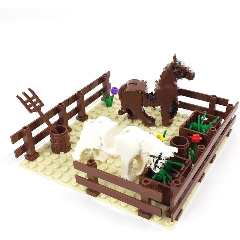 TNDCKP Sufeasdf Barn and Farm Building Block Set B, Panda, Cow Pen, Horse Pen, Chicken Coop, Compatible with Lego 853792 Accessory for Ages 6-12, XHBB0007 - Image 4