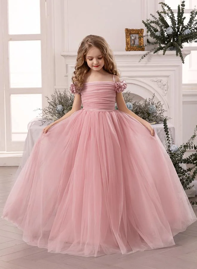 Take Two Take Two Girls Pink Ruching Detail Mesh Party Dress