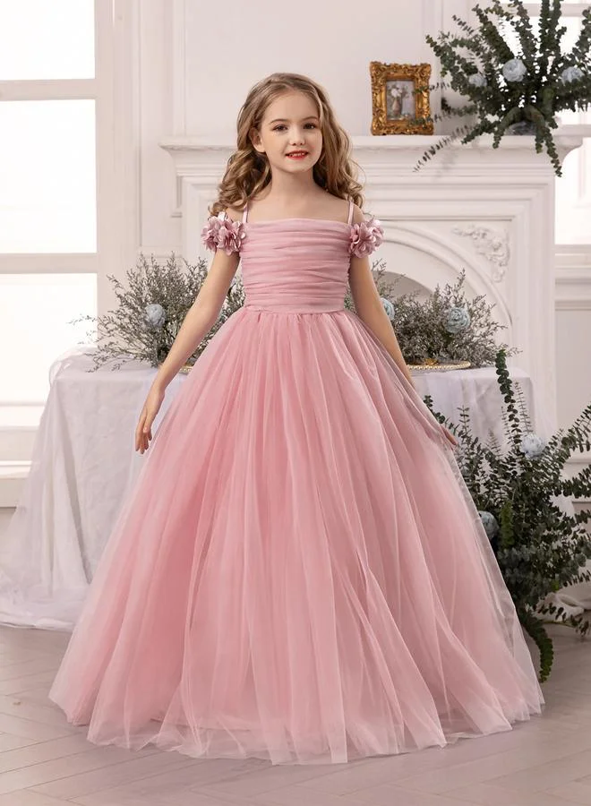 Take Two Take Two Girls Pink Ruching Detail Mesh Party Dress