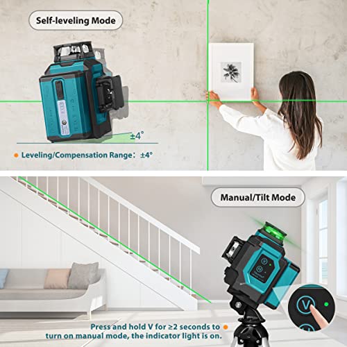 Takamine 3x360° 12 Lines Self Leveling Green Laser Level, 3D Cross Line for Construction/Picture Hanging with Removable Li-ion Battery, Remote Controller, Magnetic Rotating Stand and Hard Case - Image 4
