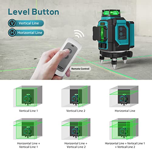 Takamine 3x360° 12 Lines Self Leveling Green Laser Level, 3D Cross Line for Construction/Picture Hanging with Removable Li-ion Battery, Remote Controller, Magnetic Rotating Stand and Hard Case - Image 3