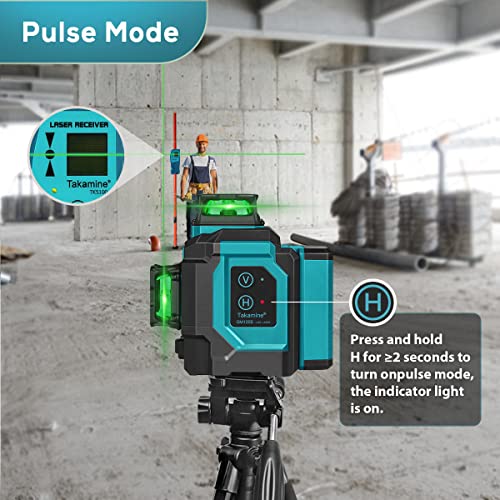 Takamine 3x360° 12 Lines Self Leveling Green Laser Level, 3D Cross Line for Construction/Picture Hanging with Removable Li-ion Battery, Remote Controller, Magnetic Rotating Stand and Hard Case - Image 5