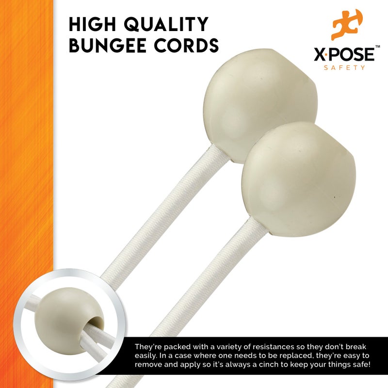 إكسبوز سايفتي حبال كرة بنجي آمنة من Xpose بطول 22.86 سم، 100 حزمة من حبل مطاطي أبيض شديد التحمل مع أربطة كروية للمظلات والجدران وتنظيم الكابلات - Image 4