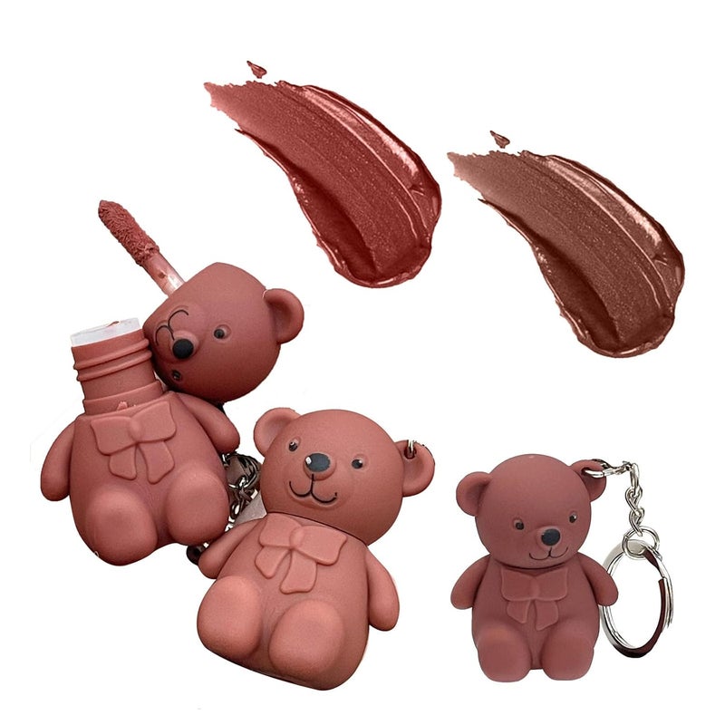 2 in 1 Key Chain Bear Lipstick Mist Matte Velvet Lipstick Waterproof Long Lasting Lip Gloss Cute Bear Makeup Plumping Lip Gloss, Moisturizing Lip Oil Gloss(2 Pack) - Image 1