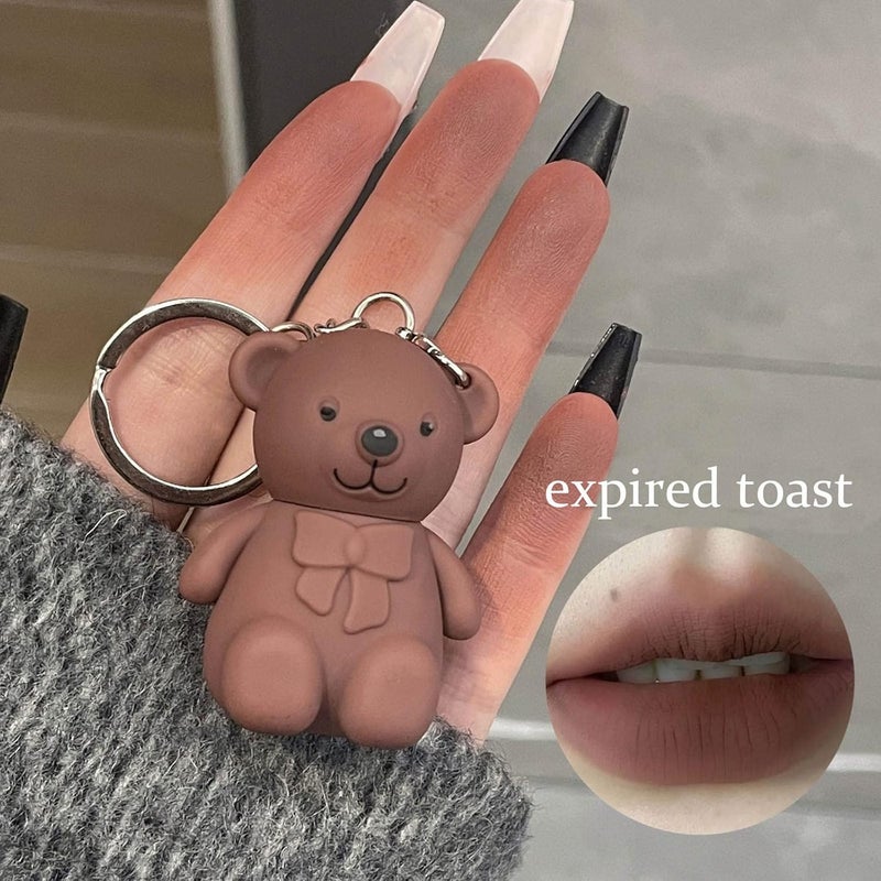 2 in 1 Key Chain Bear Lipstick Mist Matte Velvet Lipstick Waterproof Long Lasting Lip Gloss Cute Bear Makeup Plumping Lip Gloss, Moisturizing Lip Oil Gloss(2 Pack) - Image 2