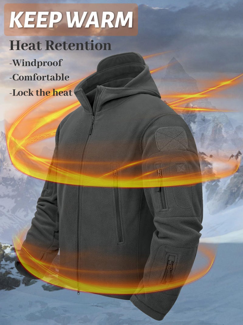 TACVASEN Tactical Hoodies for Men Windproof Fleece Hoodies Zip Up Mens Jacket Winter Warm Hoodie Hunting Gray - Image 2