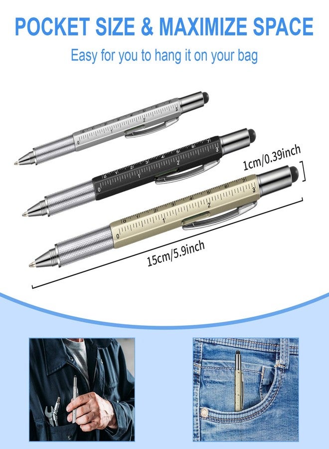Honoson 30 Pcs Tool Pen for Men Gift 6-in-1 Multitool Tech Tool Pen with Ruler, Level Gauge, Ballpoint, Stylus, Screwdriver and Slotted Screwdriver Multifunction Gift for Him Dad Father Day - Image 2