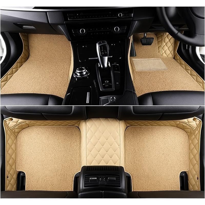 CYRER 7D car mat Full Set for Honda City (Model:2018-2020) || Luxury Leather Double Car Floor Mat Complete Set || 100% Waterproof and Washable || Color : Beige - Image 2