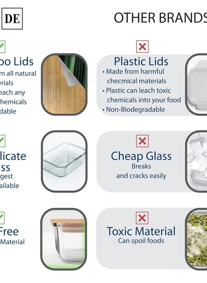 DE Glass Food Storage Containers with Bamboo Lids – 4 Pack (12oz/21oz/35oz/51oz) – BPA-Free Borosilicate Glass Meal Prep Boxes – Oven, Microwave, Freezer Safe – Stackable & Airtight - Image 3