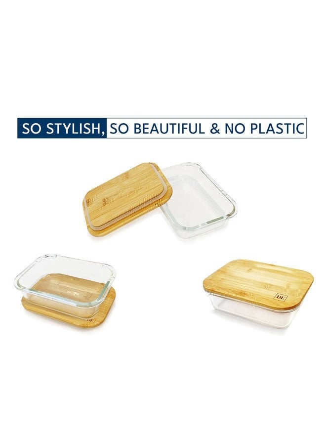 DE Glass Food Storage Containers with Bamboo Lids – 4 Pack (12oz/21oz/35oz/51oz) – BPA-Free Borosilicate Glass Meal Prep Boxes – Oven, Microwave, Freezer Safe – Stackable & Airtight - Image 2