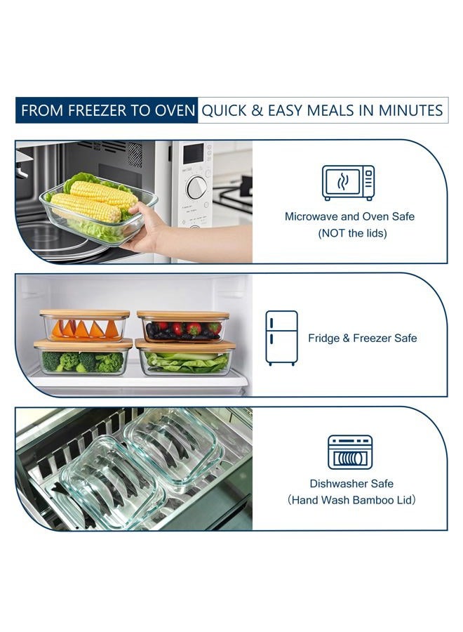 DE Glass Food Storage Containers with Bamboo Lids – 4 Pack (12oz/21oz/35oz/51oz) – BPA-Free Borosilicate Glass Meal Prep Boxes – Oven, Microwave, Freezer Safe – Stackable & Airtight - Image 5