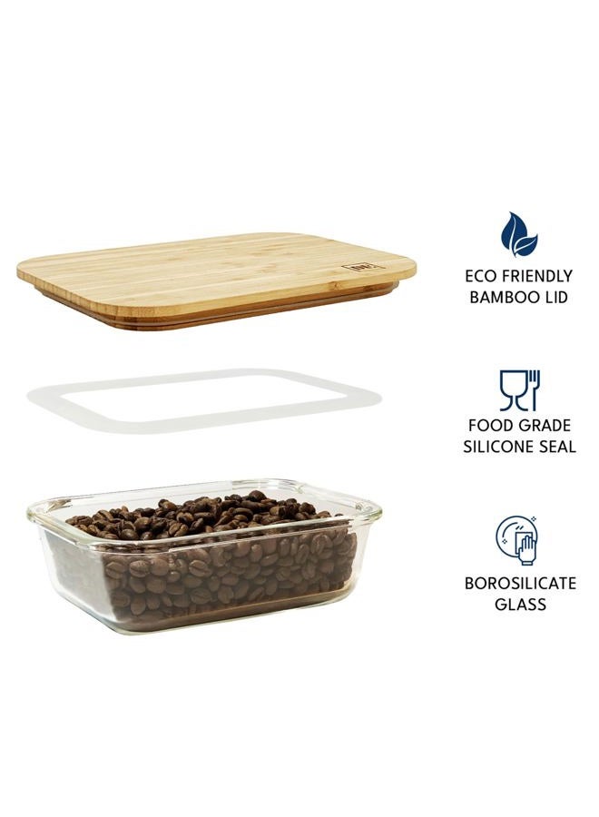 DE Glass Food Storage Containers with Bamboo Lids – 4 Pack (12oz/21oz/35oz/51oz) – BPA-Free Borosilicate Glass Meal Prep Boxes – Oven, Microwave, Freezer Safe – Stackable & Airtight - Image 4