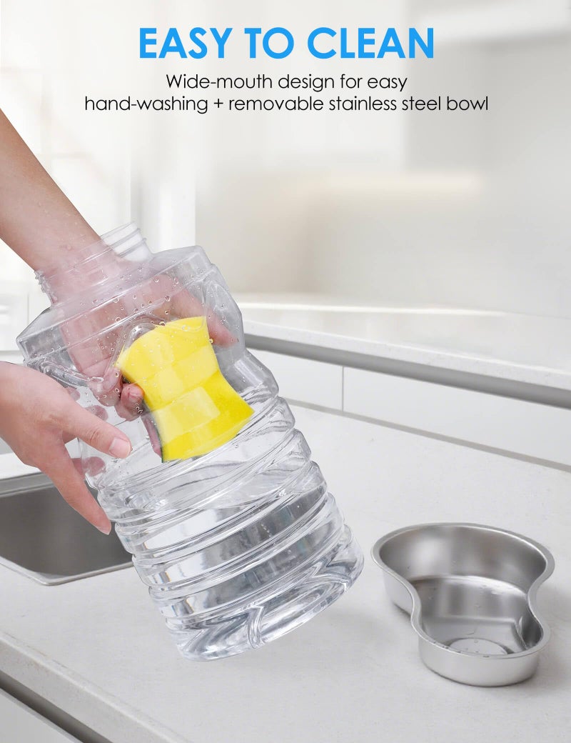 Heouvo 2.1 Gallon Automatic Dog Water Dispenserã€Wide Mouth for Easy Hand-in Cleaningã€‘ã€Removable Stainless Steel Bowlã€‘, Gravity Refilling Large Capacity for Cats and Dogs, Multi-Pet Homes - Image 3