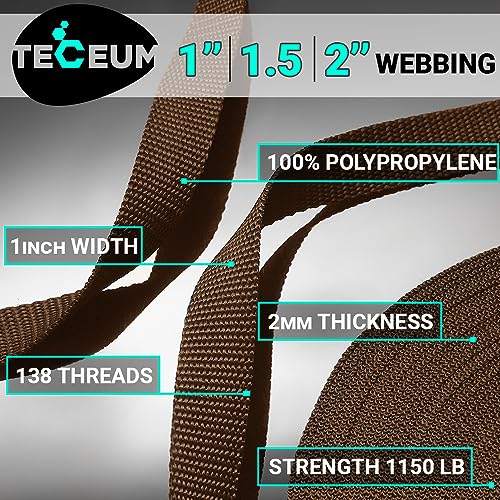 TECEUM 1 Inch Webbing – Brown – 10 Yards – 1” Webbing for Outdoors Indoors Crafting DIY nw - Image 2
