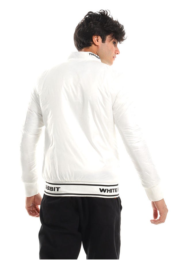 WHITE RABBIT - Branded Elastic Hem Waterproof With Manadin Collar Jacket - White - Image 1