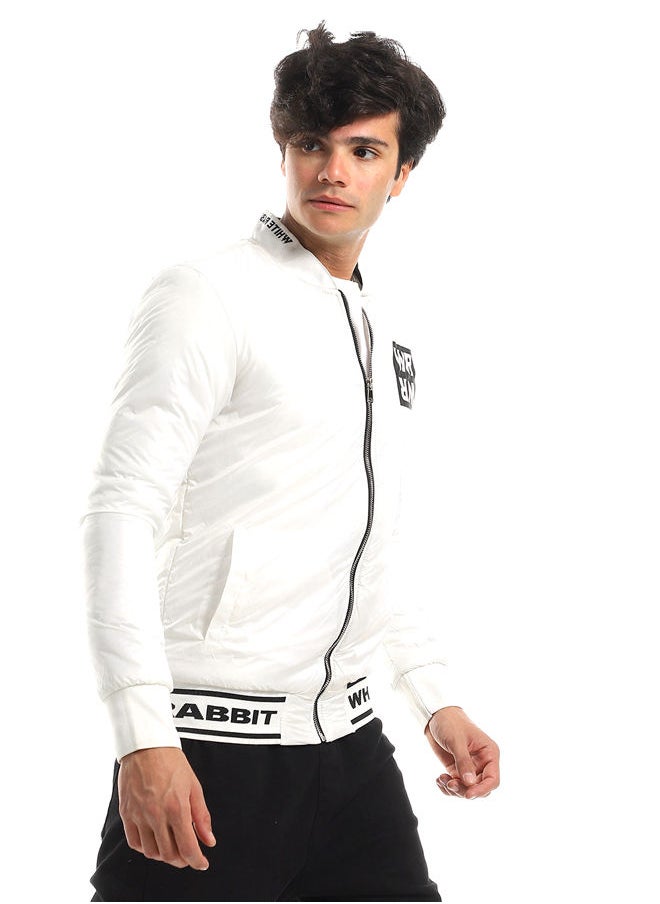 WHITE RABBIT - Branded Elastic Hem Waterproof With Manadin Collar Jacket - White - Image 1