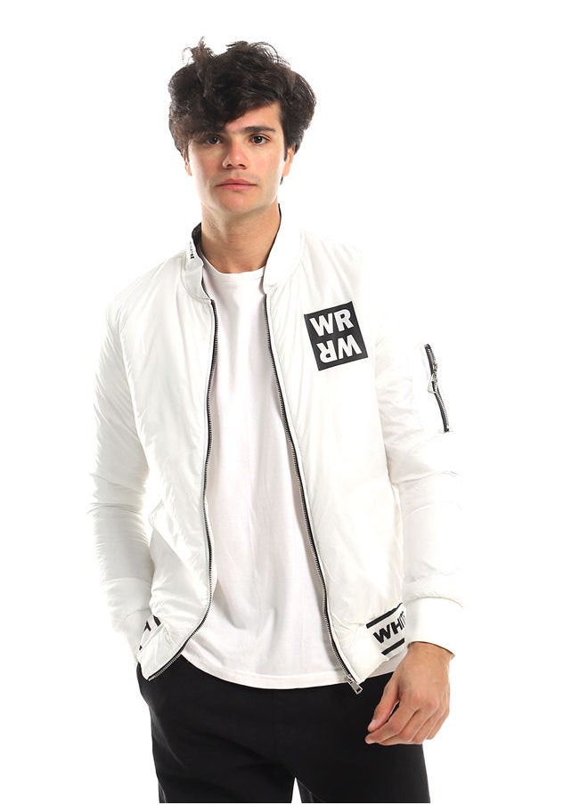 WHITE RABBIT - Branded Elastic Hem Waterproof With Manadin Collar Jacket - White - Image 1