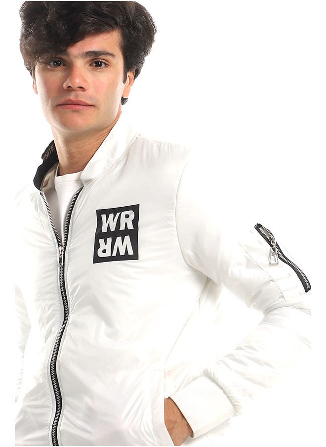 WHITE RABBIT - Branded Elastic Hem Waterproof With Manadin Collar Jacket - White - Image 1