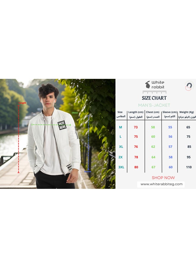 WHITE RABBIT - Branded Elastic Hem Waterproof With Manadin Collar Jacket - White - Image 1