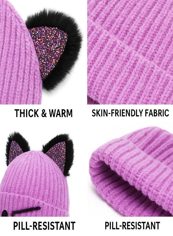 BUTITNOW Girls Sequin Cat Ears Hats Cute Winter Beanies Hat for Outdoor Snow Ski Warm Knit Caps (Age 7-15) - Image 4
