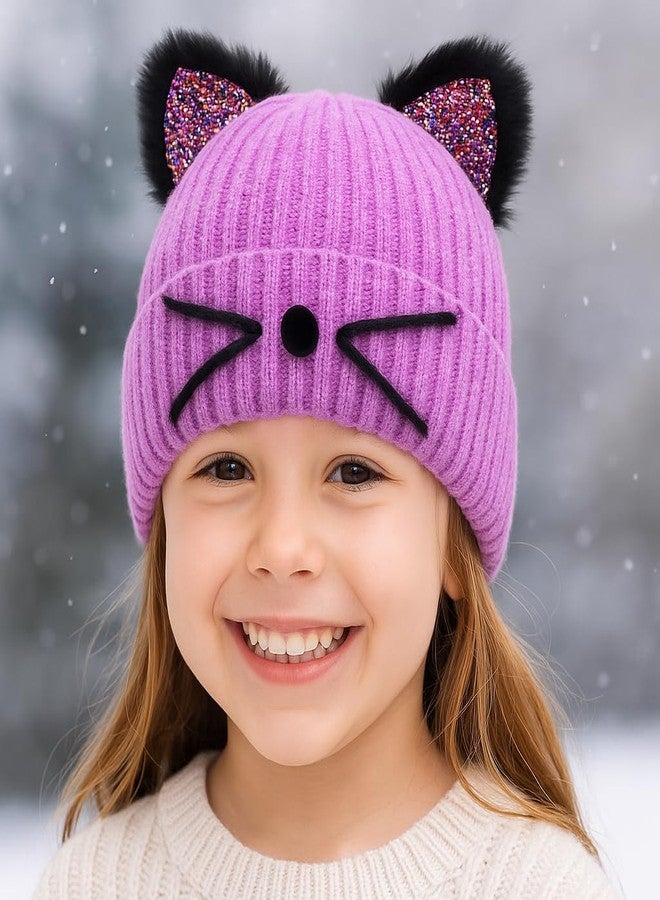 BUTITNOW Girls Sequin Cat Ears Hats Cute Winter Beanies Hat for Outdoor Snow Ski Warm Knit Caps (Age 7-15) - Image 5