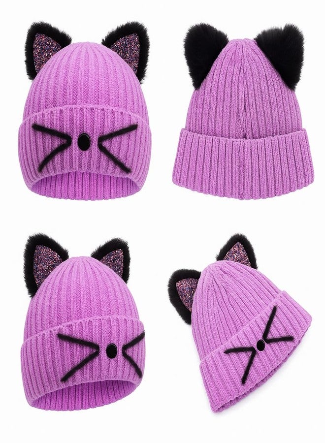 BUTITNOW Girls Sequin Cat Ears Hats Cute Winter Beanies Hat for Outdoor Snow Ski Warm Knit Caps (Age 7-15) - Image 2