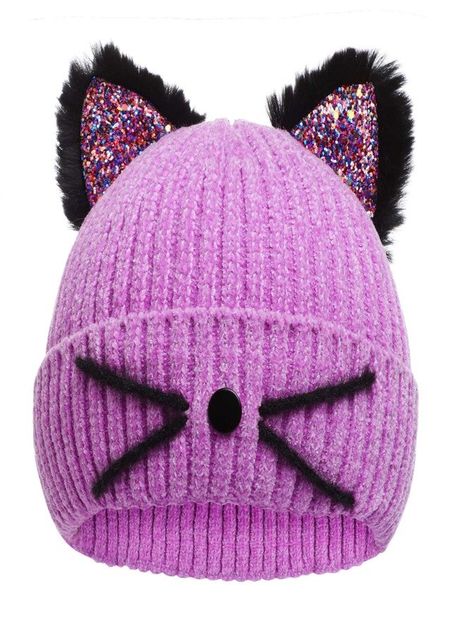 BUTITNOW Girls Sequin Cat Ears Hats Cute Winter Beanies Hat for Outdoor Snow Ski Warm Knit Caps (Age 7-15) - Image 1