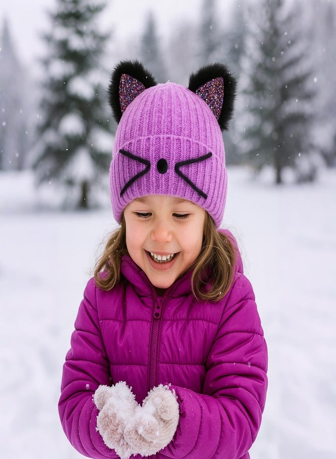 BUTITNOW Girls Sequin Cat Ears Hats Cute Winter Beanies Hat for Outdoor Snow Ski Warm Knit Caps (Age 7-15) - Image 3