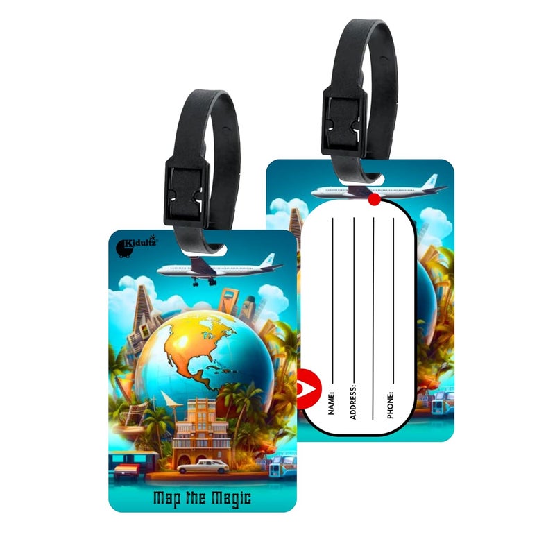 (Set of 10) Synthetic Luggage Tags with Black Strap Loop | Durable, Waterproof, Anti-Break Travel ID Tags for Suitcases, Backpacks, School & Office Bags (Model No.52)
