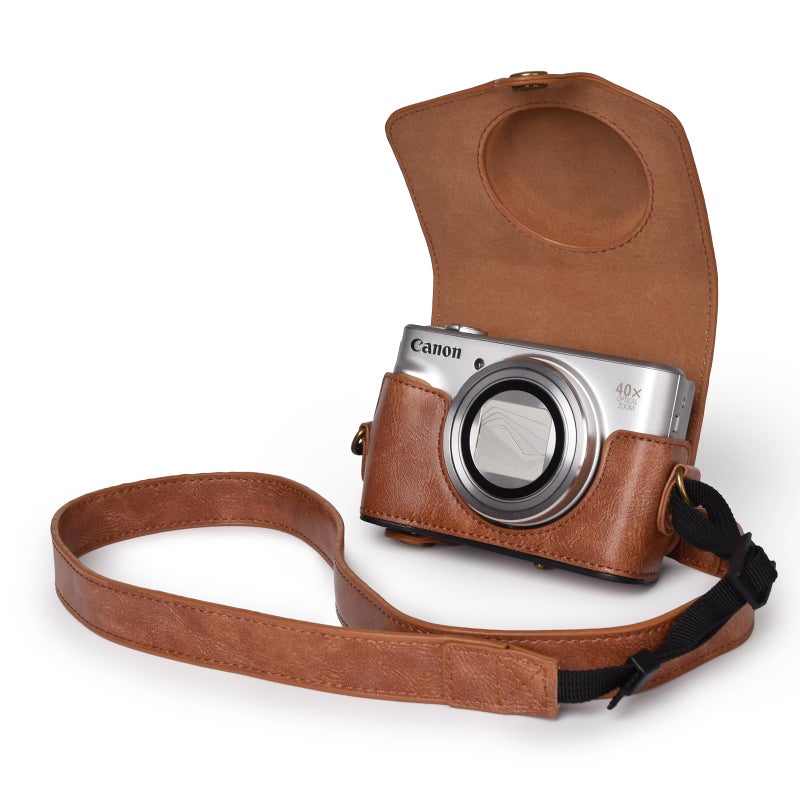 Kinokoo Camera Case For Canon Powershot Sx720 Hs Sx730 And Sx740 Hs - Pu Leather Powershot Sx720/Sx730/Sx740 Hs Protective Case With Shoulder Strap - Brown - Image 1