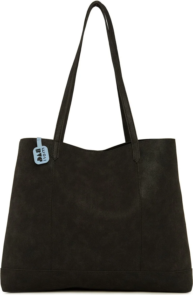 Bagmori Black Double Stitched Thin Strap Large Nubuck Bag