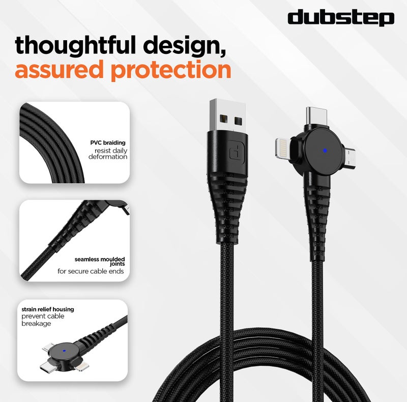 Dubstep Blaze Trinity 50W 3 in 1 USB Type C Cable 1 m USB-A to Type-C + MicroUSB + Type-L Fast Charge Cable (Compatible with Mobile, Tablet, Laptop, Black, One Cable) - Image 5