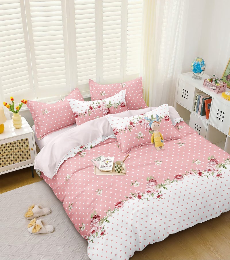 FRESH FROM LOOM Summer Collection Super Soft King Size 1pc AC Comforter with 1 King Size Elastic Fitted Bedsheet 72"x78"x10" Inch and 2 Large Pillow Cover - 4 Piece Comforter Set - Pink Center Flower - Image 1