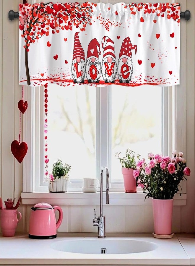 Finphoon Valentine Curtain Valance for Window, Romantic Red Gnome Window Valances, Rod Pocket Washable Valentine's Day Valances Curtain for Valentines Living Room Bedroom Decorations, 54x18 Inch - Image 3
