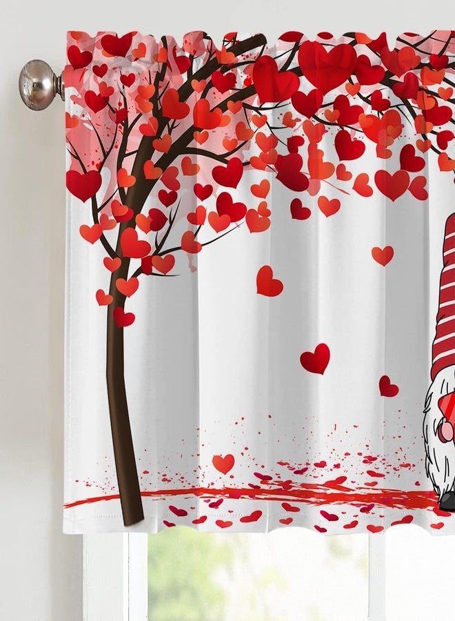 Finphoon Valentine Curtain Valance for Window, Romantic Red Gnome Window Valances, Rod Pocket Washable Valentine's Day Valances Curtain for Valentines Living Room Bedroom Decorations, 54x18 Inch - Image 4