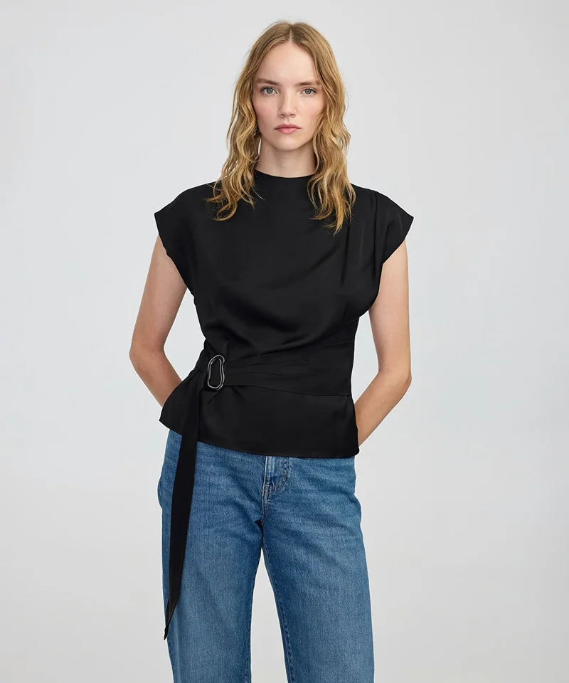 ابيكول Satin-Effect Belted Blouse