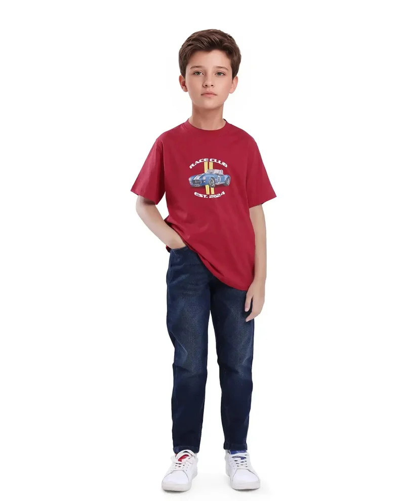 Rare Ones Rare Ones Kids Speed Red Cotton Half Sleeve Printed Slip-On Closure Regular Fit T-Shirt