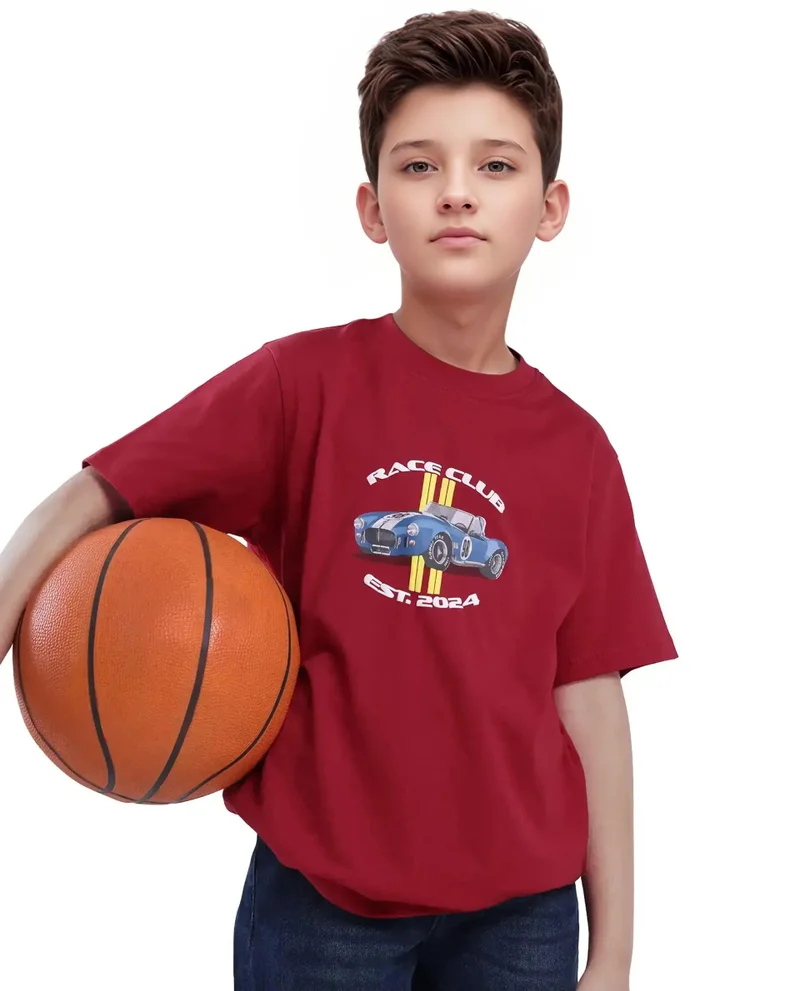 Rare Ones Rare Ones Kids Speed Red Cotton Half Sleeve Printed Slip-On Closure Regular Fit T-Shirt