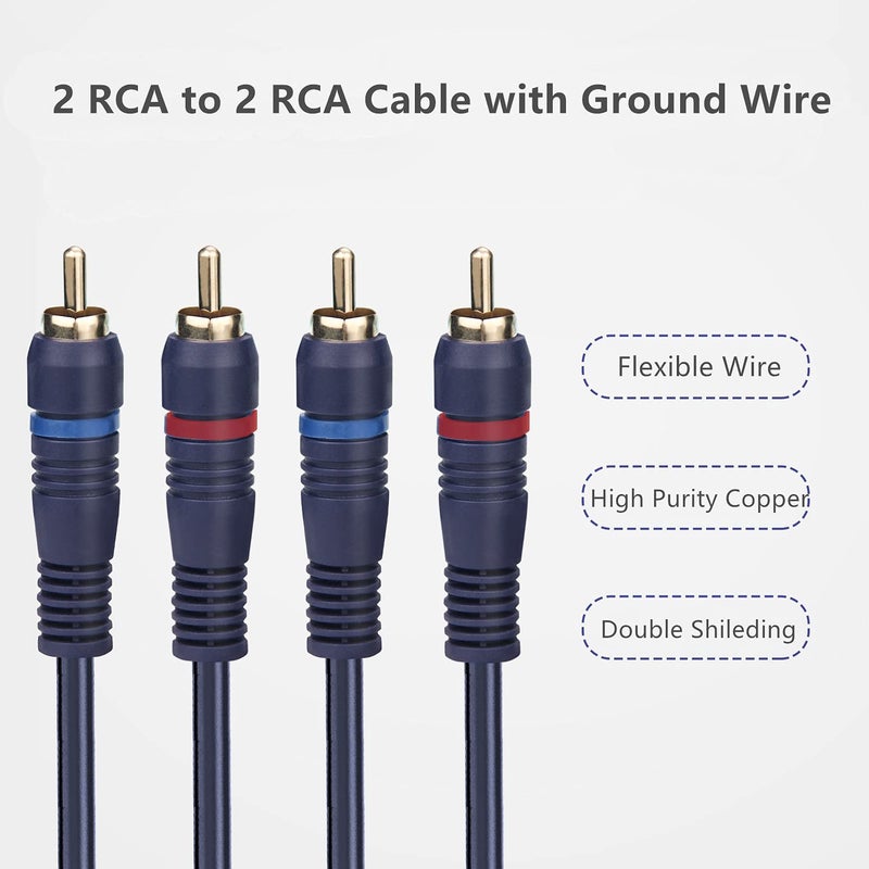 Ullnosoo UIInosoo RCA Cable With Ground Wire, 10ft Turntable Gold Plated 2RCA Male to 2RCA Male Stereo Interconnect for Turntable, Preamp, Record Player, Amplifier - Image 4