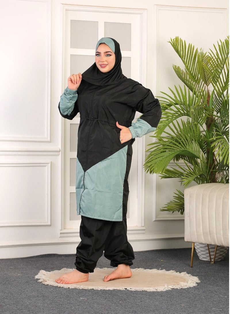 3 piece waterproof swimming suit for women with hijab-islamic swimsuit for women cover up-swimwear for muslim women-modest swimming suit for women-islamic burkini hijab .  - Image 5