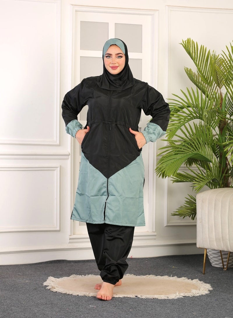 3 piece waterproof swimming suit for women with hijab-islamic swimsuit for women cover up-swimwear for muslim women-modest swimming suit for women-islamic burkini hijab .  - Image 1