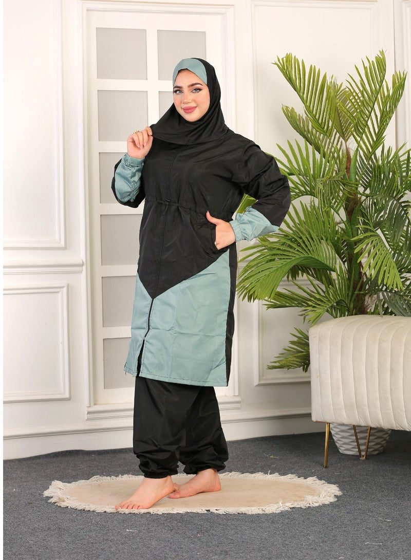 3 piece waterproof swimming suit for women with hijab-islamic swimsuit for women cover up-swimwear for muslim women-modest swimming suit for women-islamic burkini hijab .  - Image 2
