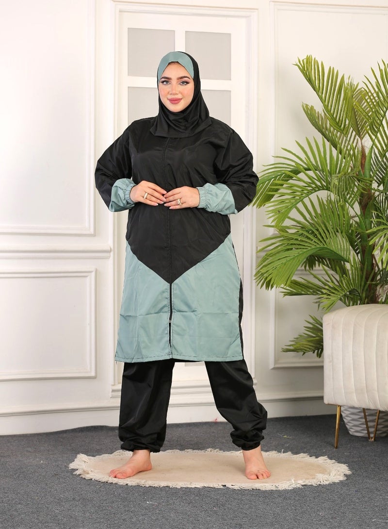 3 piece waterproof swimming suit for women with hijab-islamic swimsuit for women cover up-swimwear for muslim women-modest swimming suit for women-islamic burkini hijab .  - Image 3