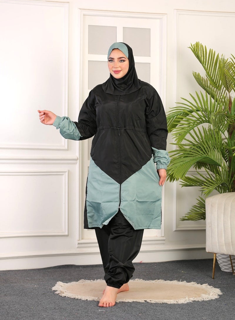3 piece waterproof swimming suit for women with hijab-islamic swimsuit for women cover up-swimwear for muslim women-modest swimming suit for women-islamic burkini hijab .  - Image 4