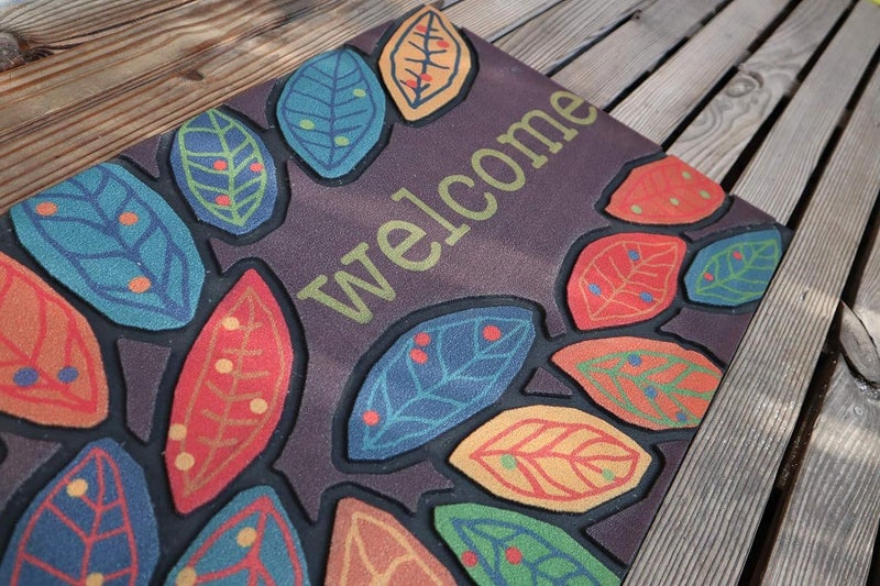 CHICHIC Door Mat Welcome Mat 17x 30 Inch Front Door Mat Outdoor for Home Entrance Outdoor Mat for Outside Entry Way Doormat Entry Rugs, Heavy Duty Non Slip Rubber Back Low Profile, Leaves - Image 2