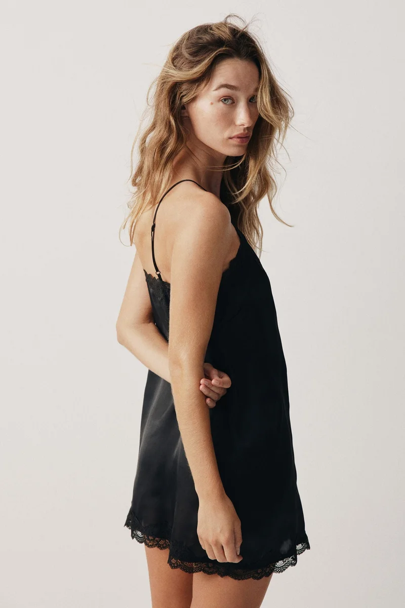 H&M Lace-trimmed satin nightslip