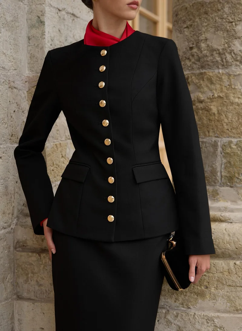 Lichi Flared jacket with large golden buttons