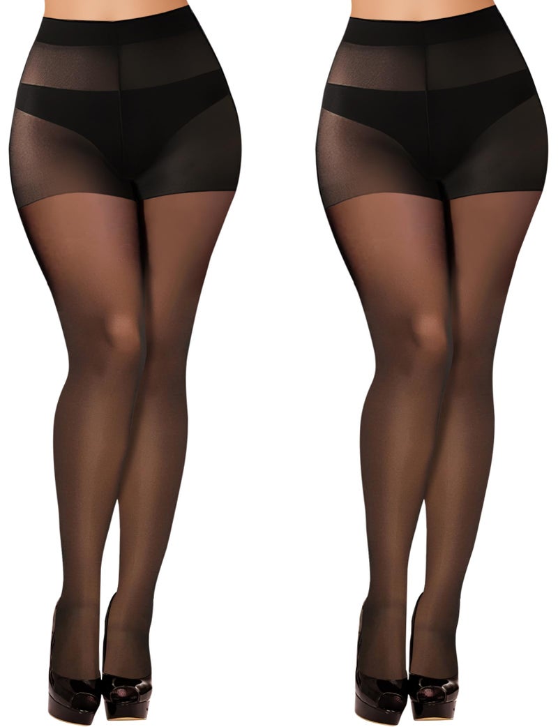 Buauty 2 Pairs Sheer Black Tights for Women -20D High Waist women's Pantyhose,Plus Size Nylon Stockings - Image 1